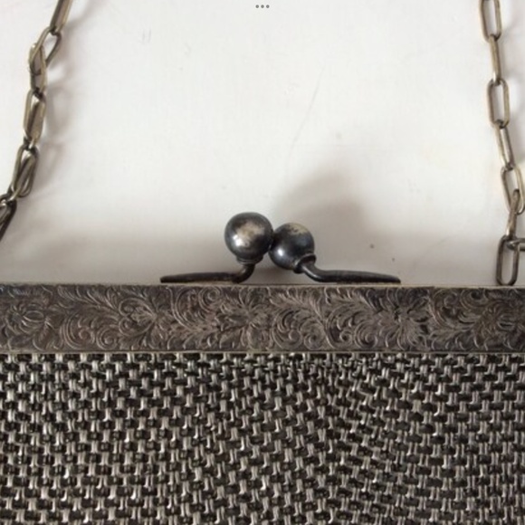 Vintage Silver Mesh Chain Purse Wristlet Clutch German Silver 1900's Evening Bag - Picture 3 of 5